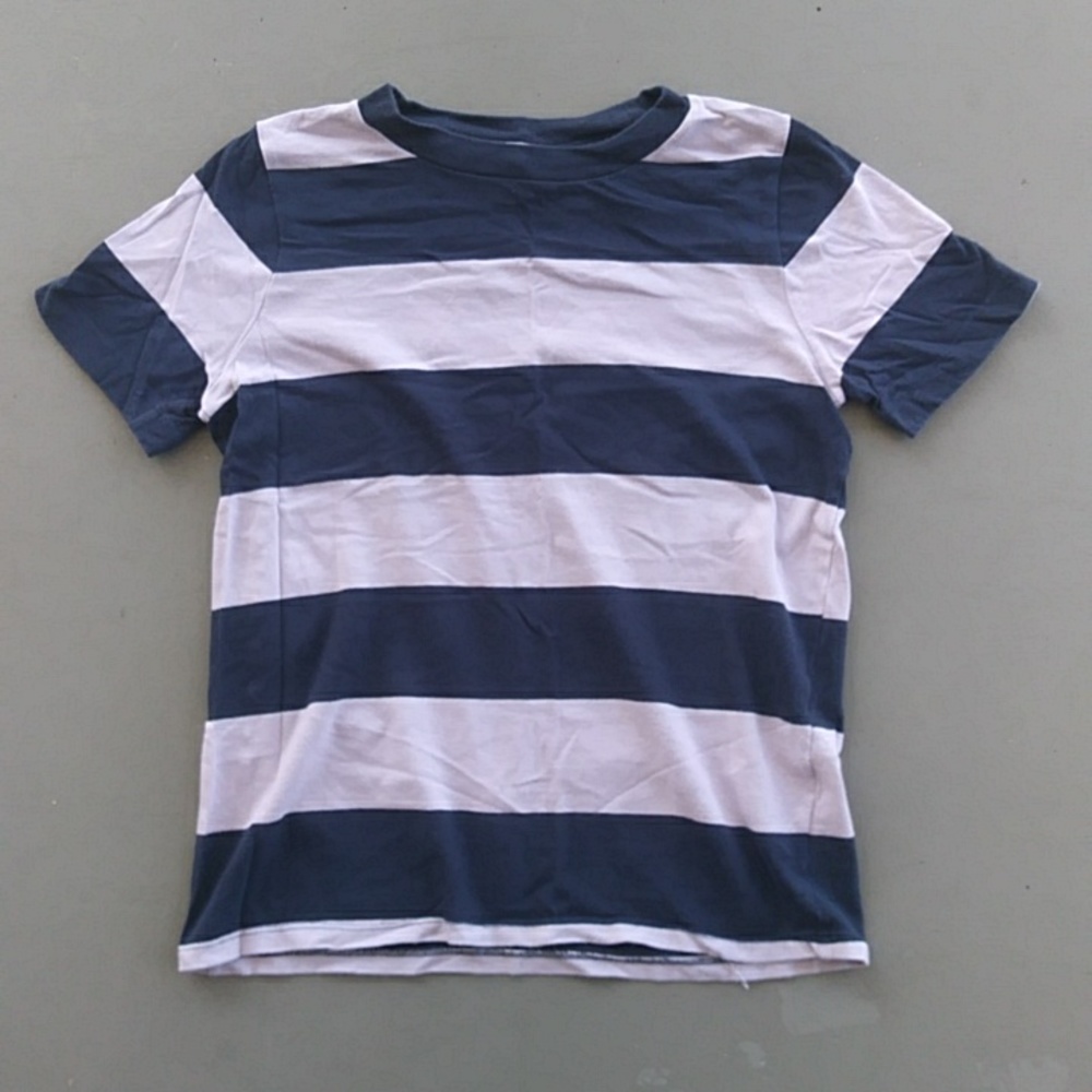 Madewell Navy Blue and Light Purple Striped T Shirt